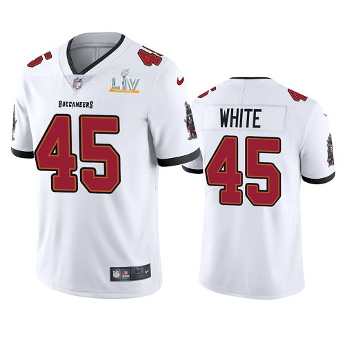 Men's Tampa Bay Buccaneers #45 Devin White White NFL 2021 Super Bowl LV Limited Stitched Jersey Men's Tampa Bay Buccaneers #45 Devin White White NFL 2021 Super Bowl LV Limited Stitched Jersey